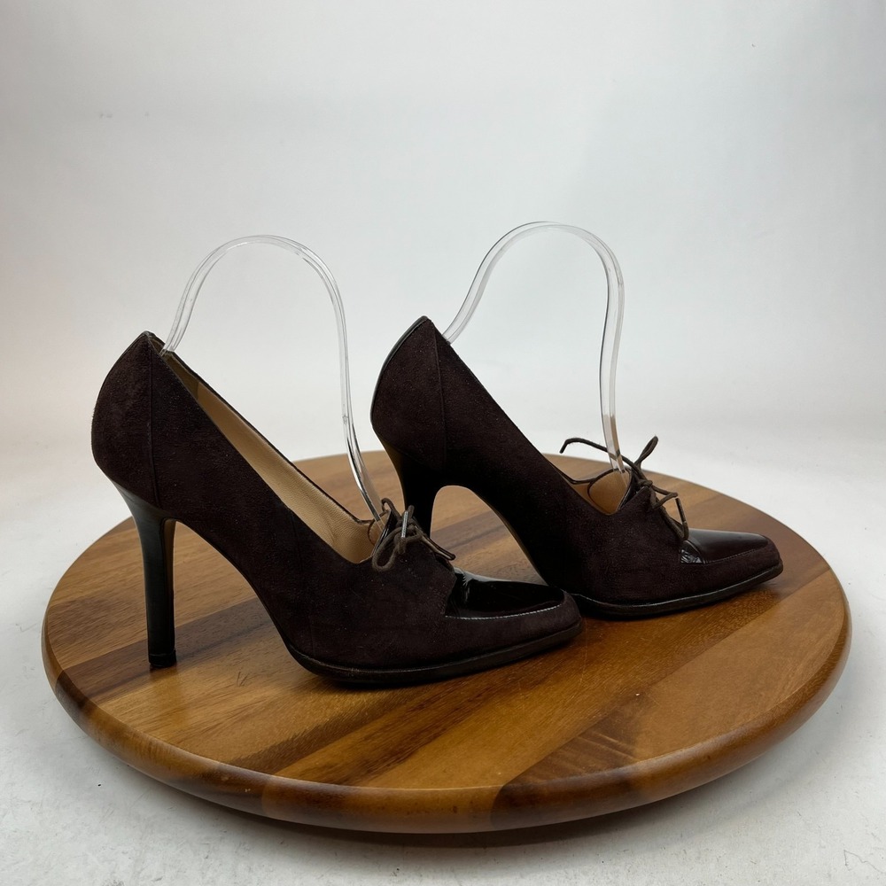 Womens Vintage Loewe Y2k Brown Leather Heels Pumps Shoes Size EU 37 US 7 M